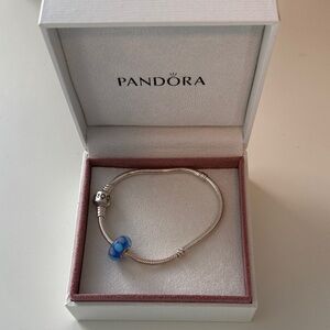 Pandora Silver Bracelet with Vibrant Blue Charm